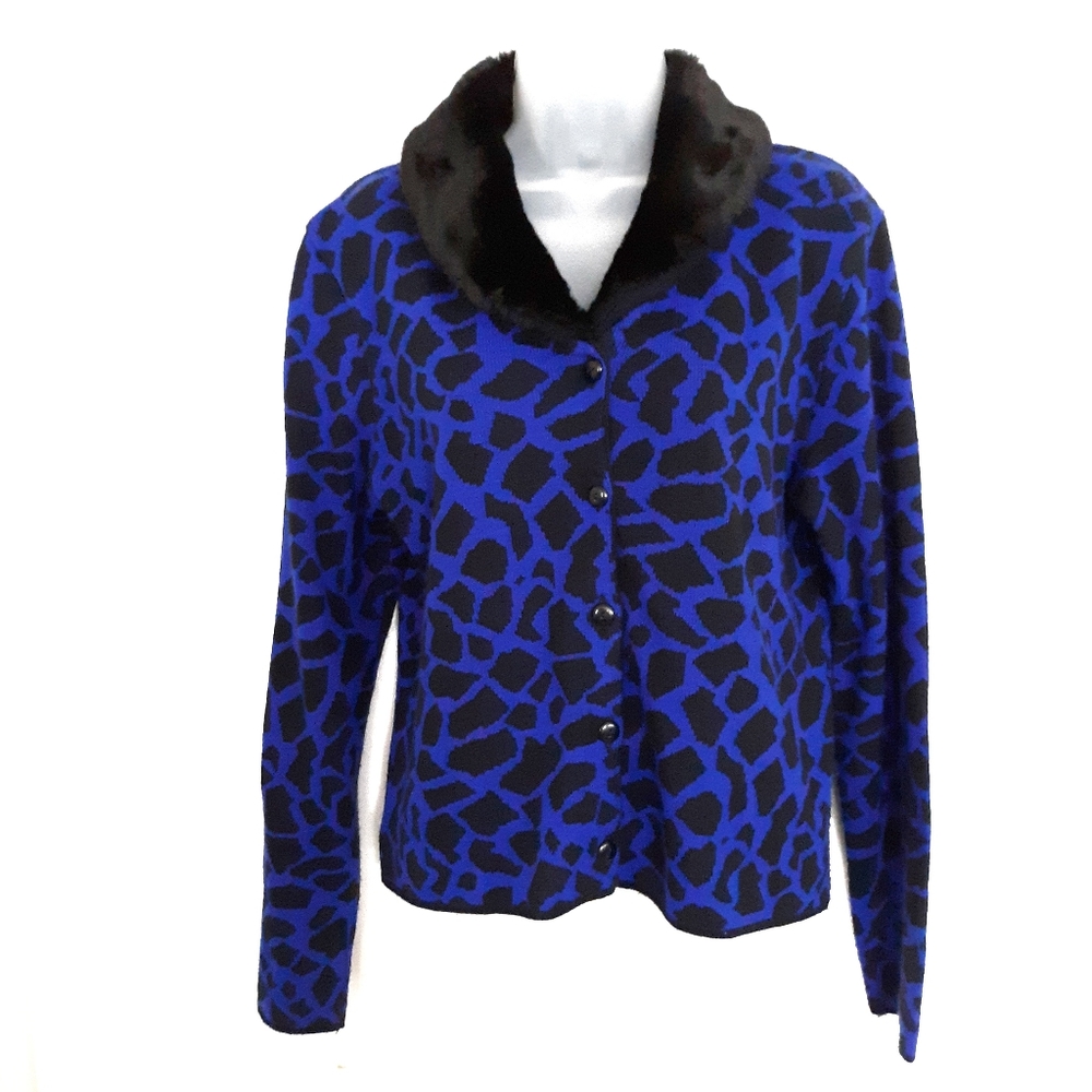 LENNIE for NINA LEONARD Knit Top Blue Blk Medium